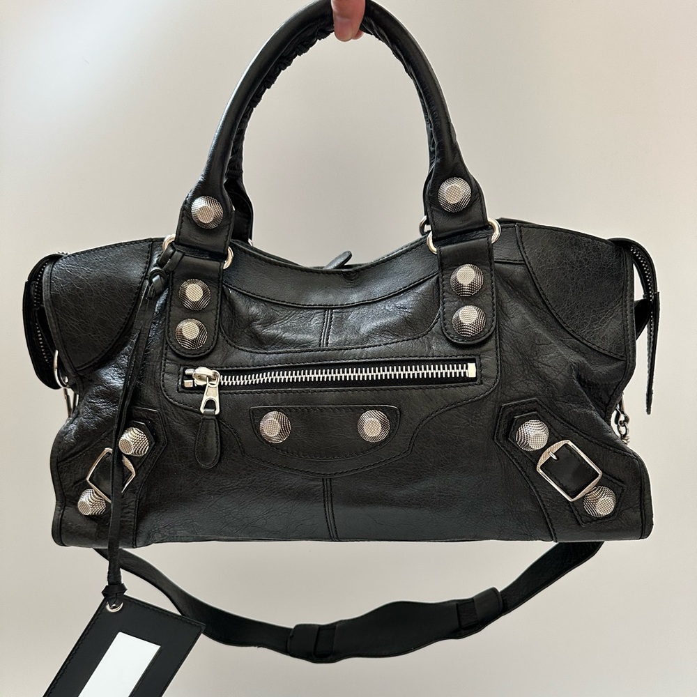 Balenciaga Part Time Leather Handbag, giant hardware, Black, Pre Owned